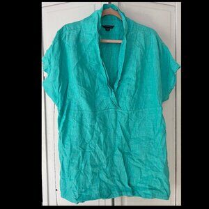 Pre-owned Land's End Teal Linen Top, 1X